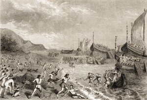 The Romans landing on the Island of Mallorca in 123 BC by Spanish School